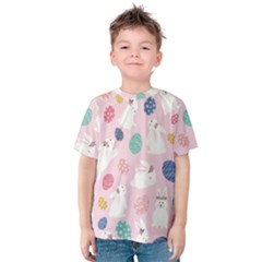 Cute Bunnies Easter Eggs Seamless Pattern Kids  Cotton Tee