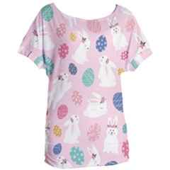 Cute Bunnies Easter Eggs Seamless Pattern Women s Oversized Tee