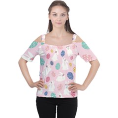 Cute Bunnies Easter Eggs Seamless Pattern Cutout Shoulder Tee