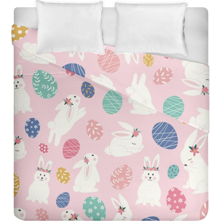 Cute Bunnies Easter Eggs Seamless Pattern Duvet Cover Double Side (King Size)