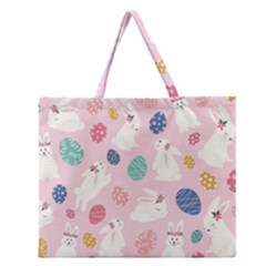 Cute Bunnies Easter Eggs Seamless Pattern Zipper Large Tote Bag by Jancukart