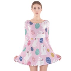 Cute Bunnies Easter Eggs Seamless Pattern Long Sleeve Velvet Skater Dress