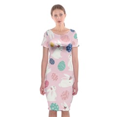 Cute Bunnies Easter Eggs Seamless Pattern Classic Short Sleeve Midi Dress