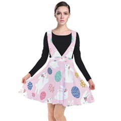 Cute Bunnies Easter Eggs Seamless Pattern Plunge Pinafore Dress