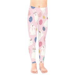 Cute Bunnies Easter Eggs Seamless Pattern Kids  Leggings