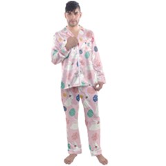 Cute Bunnies Easter Eggs Seamless Pattern Men s Long Sleeve Satin Pajamas Set by Jancukart