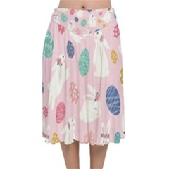 Cute Bunnies Easter Eggs Seamless Pattern Velvet Flared Midi Skirt