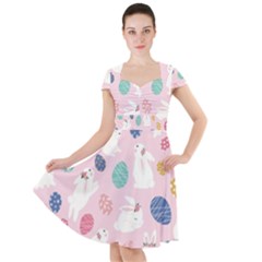 Cute Bunnies Easter Eggs Seamless Pattern Cap Sleeve Midi Dress by Jancukart