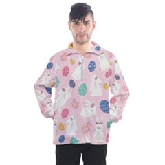 Cute Bunnies Easter Eggs Seamless Pattern Men s Half Zip Pullover by Jancukart