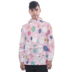 Cute Bunnies Easter Eggs Seamless Pattern Men s Front Pocket Pullover Windbreaker by Jancukart