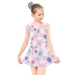 Cute Bunnies Easter Eggs Seamless Pattern Kids  Skater Dress Swimsuit