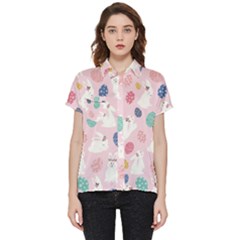 Cute Bunnies Easter Eggs Seamless Pattern Short Sleeve Pocket Shirt