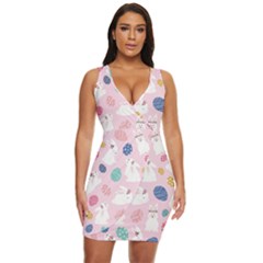 Cute Bunnies Easter Eggs Seamless Pattern Draped Bodycon Dress