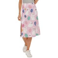 Cute Bunnies Easter Eggs Seamless Pattern Midi Panel Skirt