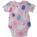 Cute Bunnies Easter Eggs Seamless Pattern Baby Short Sleeve Onesie Bodysuit View2