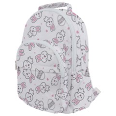 Cute Pattern With Easter Bunny Egg Rounded Multi Pocket Backpack by Jancukart