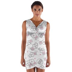 Cute Pattern With Easter Bunny Egg Wrap Front Bodycon Dress