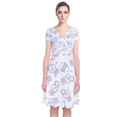 Cute Pattern With Easter Bunny Egg Short Sleeve Front Wrap Dress