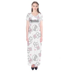 Cute Pattern With Easter Bunny Egg Short Sleeve Maxi Dress