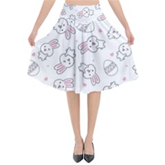 Cute Pattern With Easter Bunny Egg Flared Midi Skirt