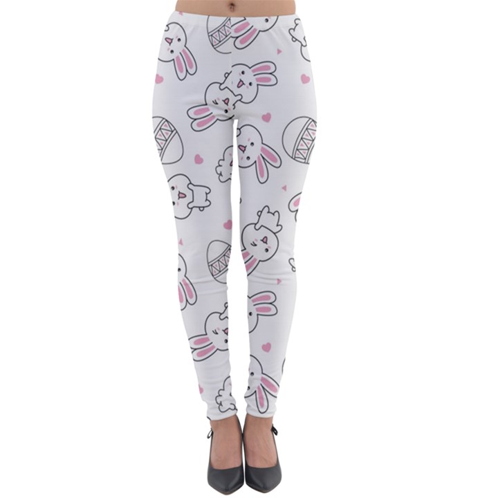 Cute Pattern With Easter Bunny Egg Lightweight Velour Leggings