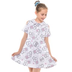 Cute Pattern With Easter Bunny Egg Kids  Short Sleeve Shirt Dress by Jancukart