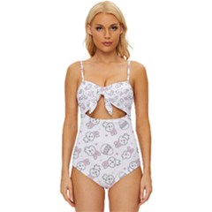 Cute Pattern With Easter Bunny Egg Knot Front One-piece Swimsuit