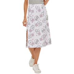 Cute Pattern With Easter Bunny Egg Midi Panel Skirt