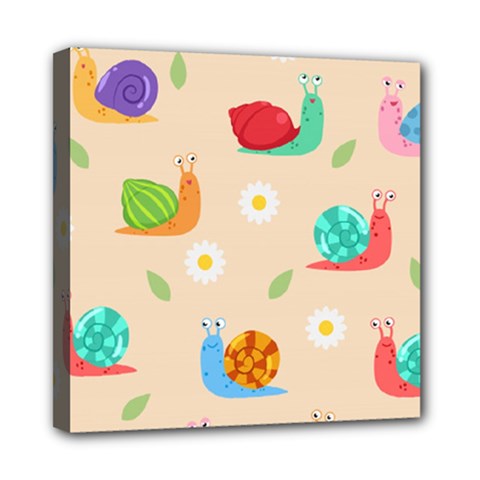 Seamless Pattern Cute Snail With Flower Leaf Mini Canvas 8  X 8  (stretched) by Jancukart