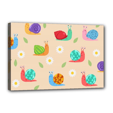 Seamless Pattern Cute Snail With Flower Leaf Canvas 18  X 12  (stretched) by Jancukart