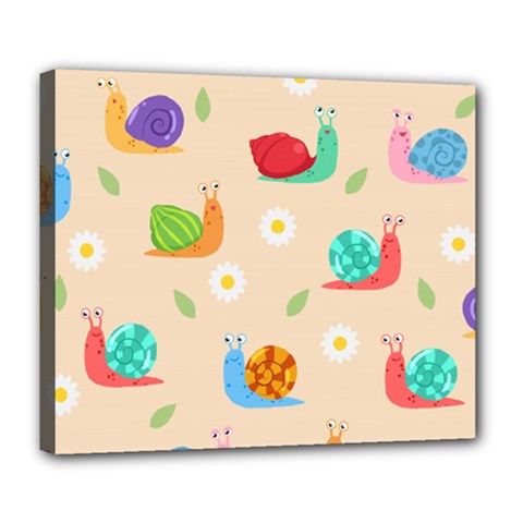 Seamless Pattern Cute Snail With Flower Leaf Deluxe Canvas 24  X 20  (stretched) by Jancukart