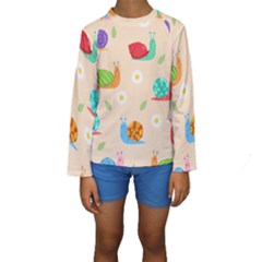 Seamless Pattern Cute Snail With Flower Leaf Kids  Long Sleeve Swimwear