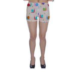 Seamless Pattern Cute Snail With Flower Leaf Skinny Shorts