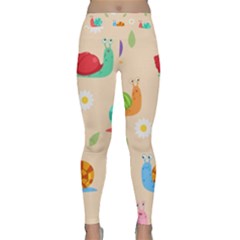 Seamless Pattern Cute Snail With Flower Leaf Classic Yoga Leggings