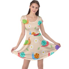 Seamless Pattern Cute Snail With Flower Leaf Cap Sleeve Dress