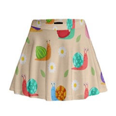 Seamless Pattern Cute Snail With Flower Leaf Mini Flare Skirt