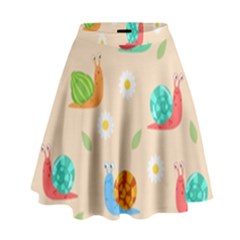 Seamless Pattern Cute Snail With Flower Leaf High Waist Skirt