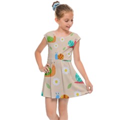 Seamless Pattern Cute Snail With Flower Leaf Kids  Cap Sleeve Dress