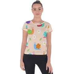 Seamless Pattern Cute Snail With Flower Leaf Short Sleeve Sports Top 