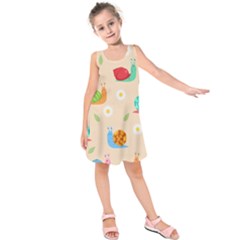 Seamless Pattern Cute Snail With Flower Leaf Kids  Sleeveless Dress by Jancukart