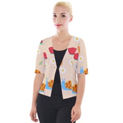 Seamless Pattern Cute Snail With Flower Leaf Cropped Button Cardigan