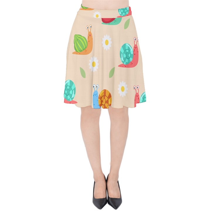 Seamless Pattern Cute Snail With Flower Leaf Velvet High Waist Skirt