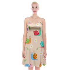 Seamless Pattern Cute Snail With Flower Leaf Spaghetti Strap Velvet Dress