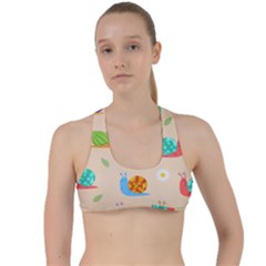 Seamless Pattern Cute Snail With Flower Leaf Criss Cross Racerback Sports Bra