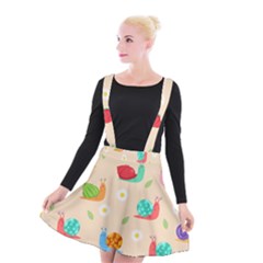 Seamless Pattern Cute Snail With Flower Leaf Suspender Skater Skirt