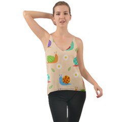 Seamless Pattern Cute Snail With Flower Leaf Chiffon Cami