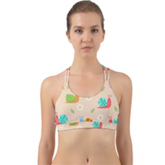 Seamless Pattern Cute Snail With Flower Leaf Back Web Sports Bra