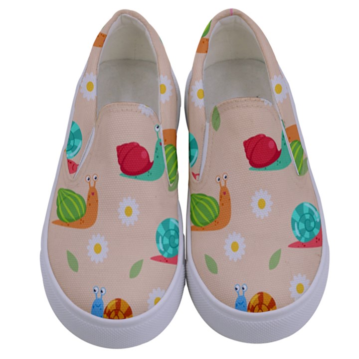 Seamless Pattern Cute Snail With Flower Leaf Kids  Canvas Slip Ons