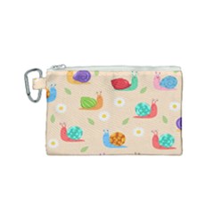 Seamless Pattern Cute Snail With Flower Leaf Canvas Cosmetic Bag (small)