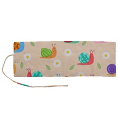 Seamless Pattern Cute Snail With Flower Leaf Roll Up Canvas Pencil Holder (m) by Jancukart